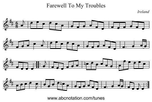 Farewell To My Troubles - staff notation