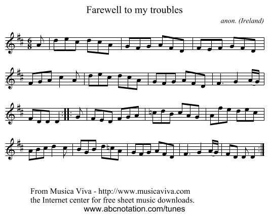 Farewell to my troubles - staff notation