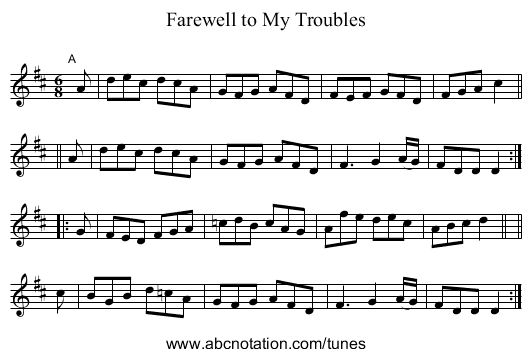 Farewell to My Troubles - staff notation