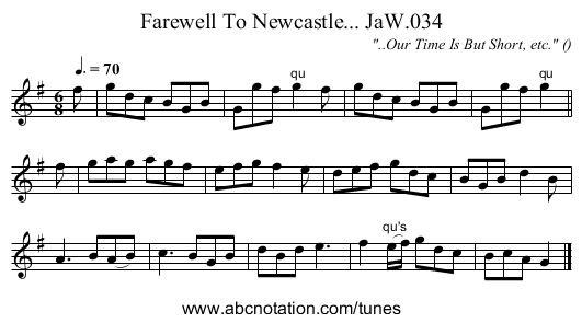 Farewell To Newcastle... JaW.034 - staff notation