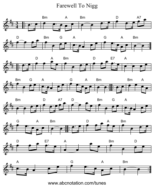Farewell To Nigg - staff notation