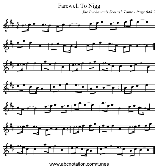 Farewell To Nigg - staff notation