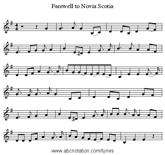 Farewell to Novia Scotia - staff notation