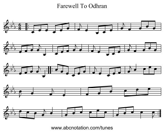 Farewell To Odhran - staff notation