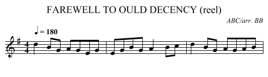 FAREWELL TO OULD DECENCY (reel) - staff notation