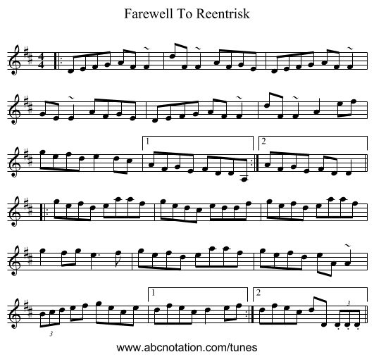 Farewell To Reentrisk - staff notation