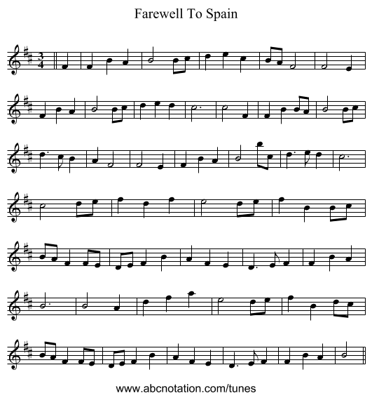 Farewell To Spain - staff notation