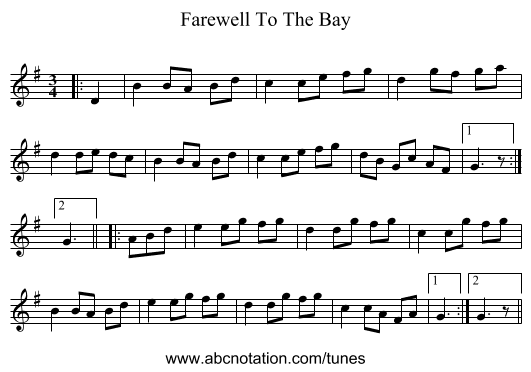Farewell To The Bay - staff notation