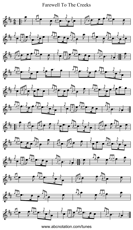 Farewell To The Creeks - staff notation