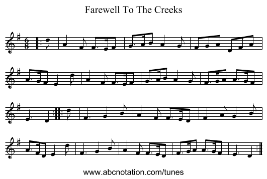 Farewell To The Creeks - staff notation