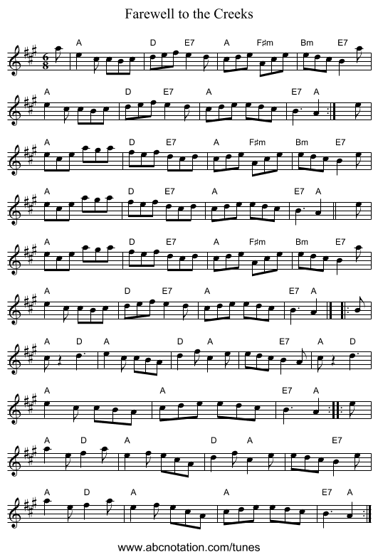 Farewell to the Creeks - staff notation