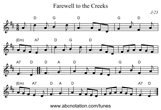 Farewell to the Creeks - staff notation