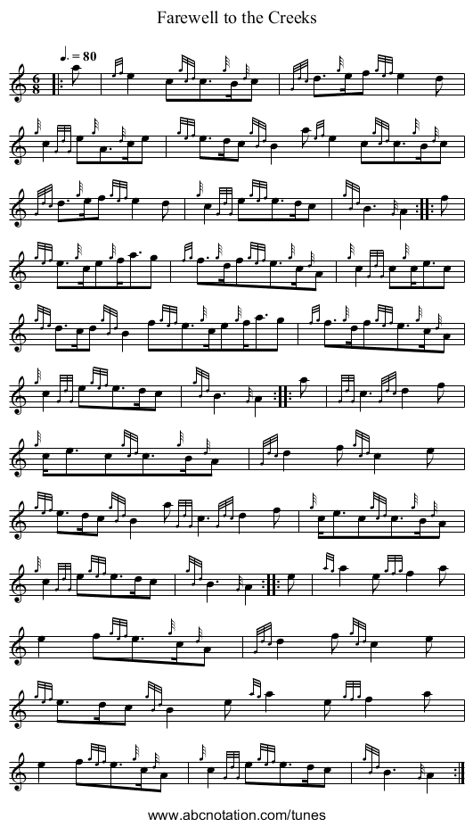 Farewell to the Creeks - staff notation