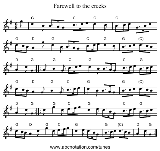 Farewell to the creeks - staff notation
