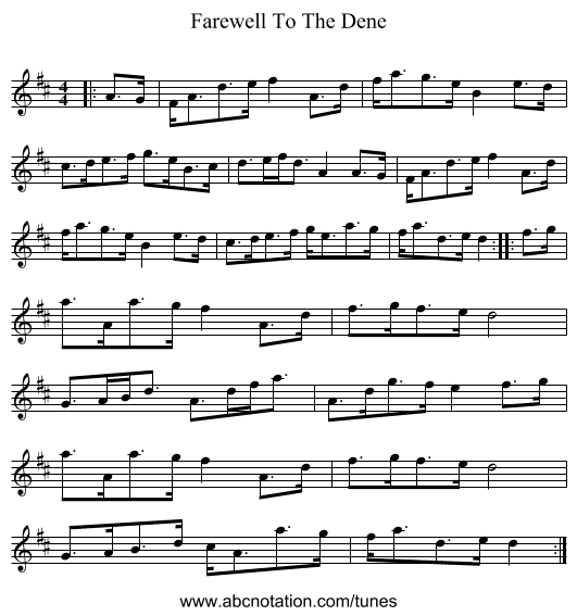 Farewell To The Dene - staff notation