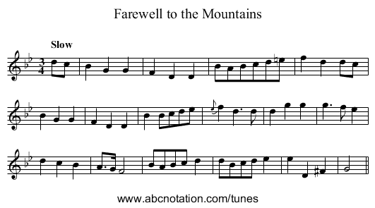 Farewell to the Mountains - staff notation