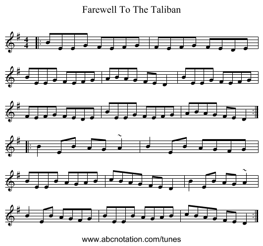Farewell To The Taliban - staff notation