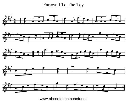 Farewell To The Tay - staff notation