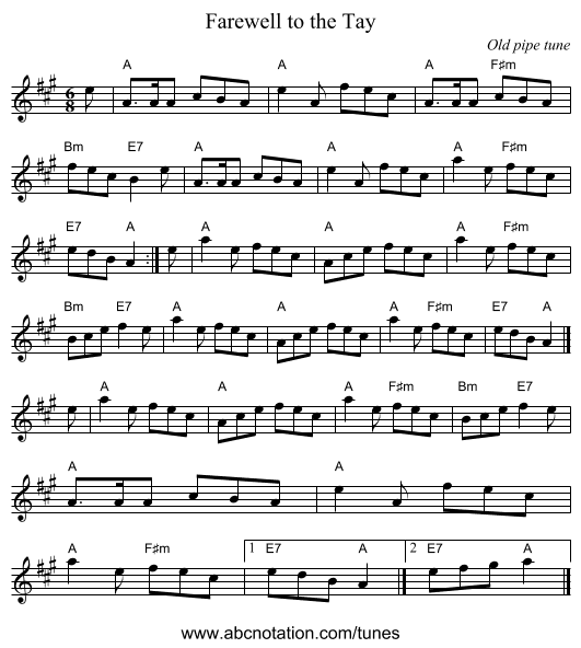 Farewell to the Tay - staff notation