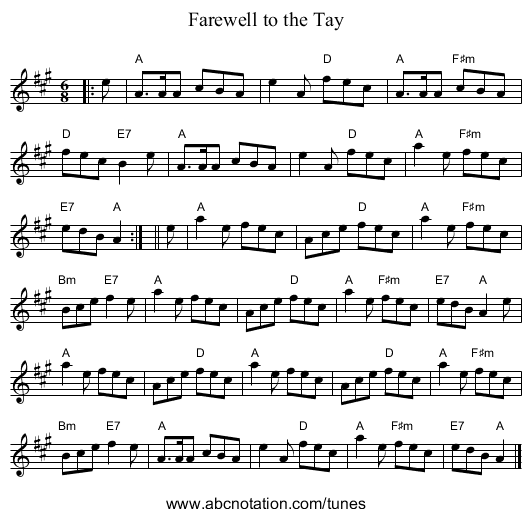 Farewell to the Tay - staff notation