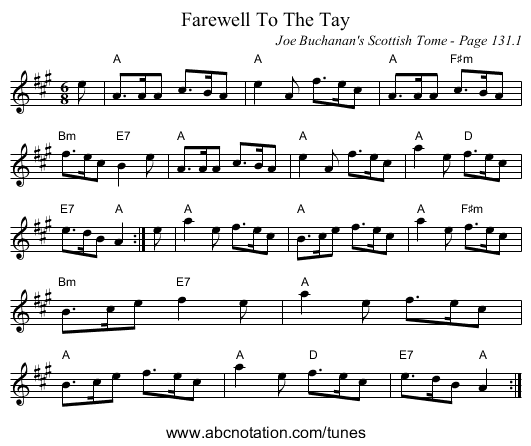Farewell To The Tay - staff notation