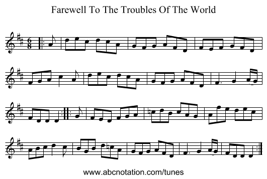 Farewell To The Troubles Of The World - staff notation