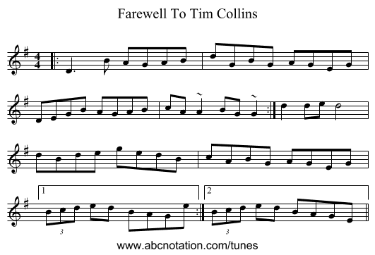 Farewell To Tim Collins - staff notation