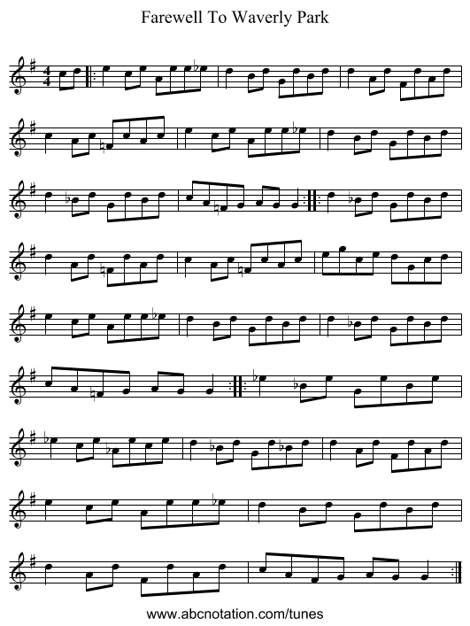 Farewell To Waverly Park - staff notation
