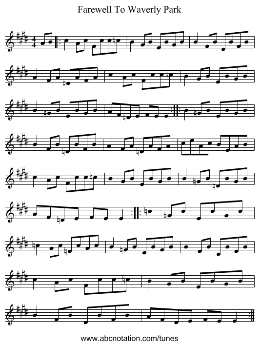 Farewell To Waverly Park - staff notation