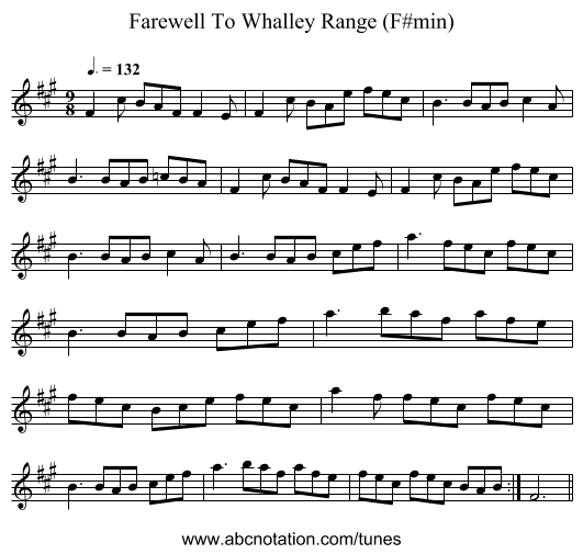 Farewell To Whalley Range (F#min) - staff notation