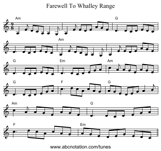 Farewell To Whalley Range - staff notation