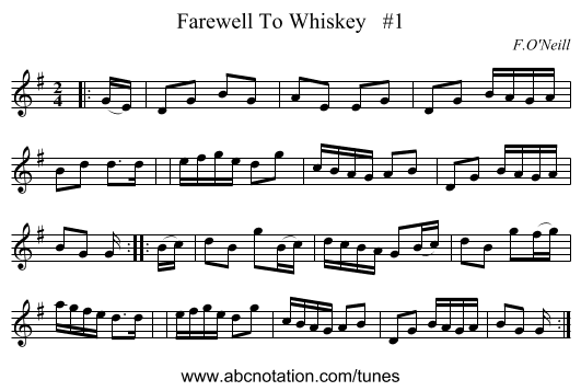 Farewell To Whiskey   #1 - staff notation