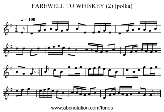 FAREWELL TO WHISKEY (2) (polka) - staff notation