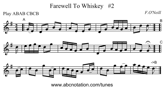 Farewell To Whiskey   #2 - staff notation