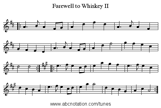 Farewell to Whiskey II - staff notation
