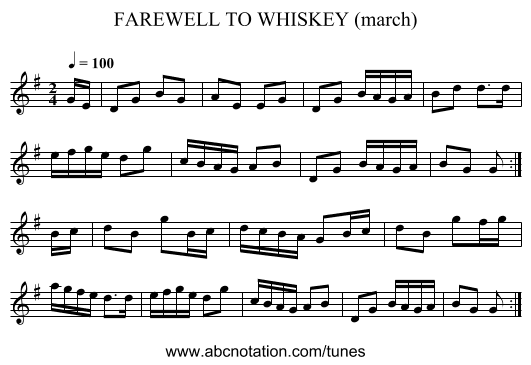 FAREWELL TO WHISKEY (march) - staff notation