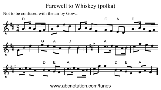 Farewell to Whiskey (polka) - staff notation