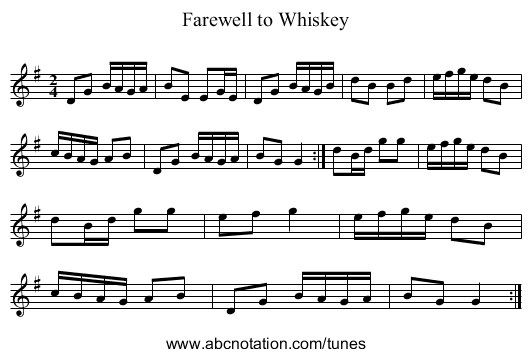 Farewell to Whiskey - staff notation