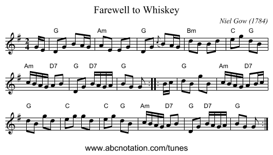 Farewell to Whiskey - staff notation