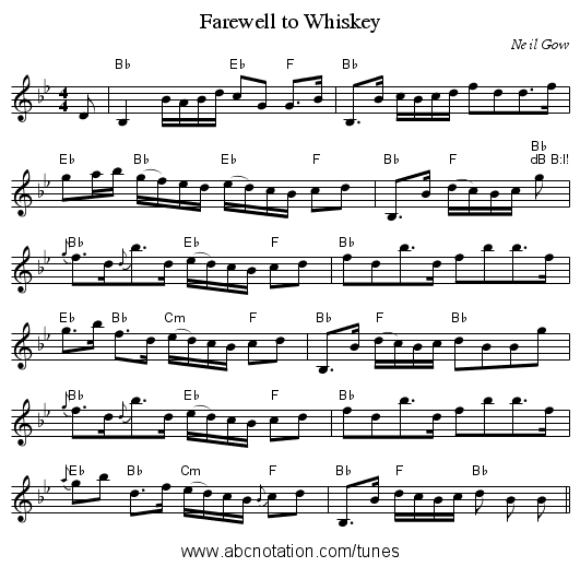 Farewell to Whiskey - staff notation