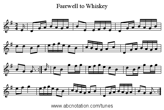 Farewell to Whiskey - staff notation