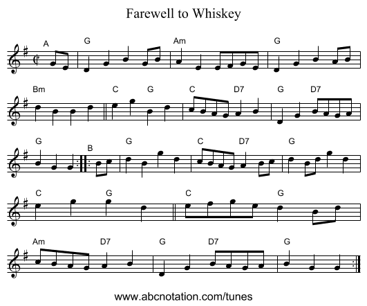 Farewell to Whiskey - staff notation