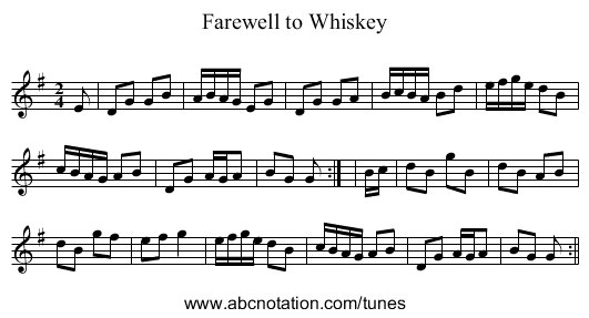 Farewell to Whiskey - staff notation
