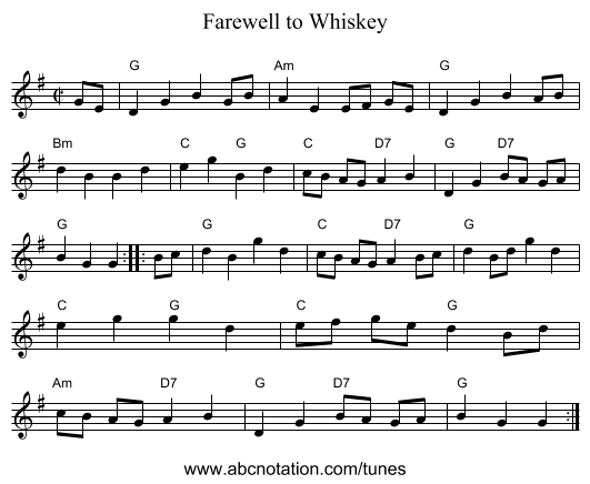Farewell to Whiskey - staff notation