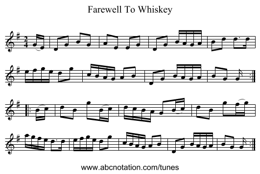 Farewell To Whiskey - staff notation