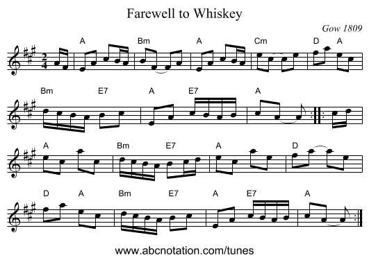 Farewell to Whiskey - staff notation