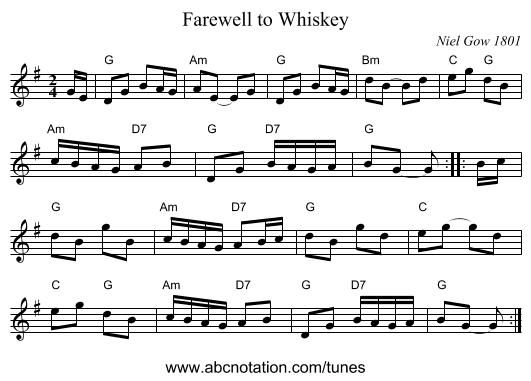 Farewell to Whiskey - staff notation