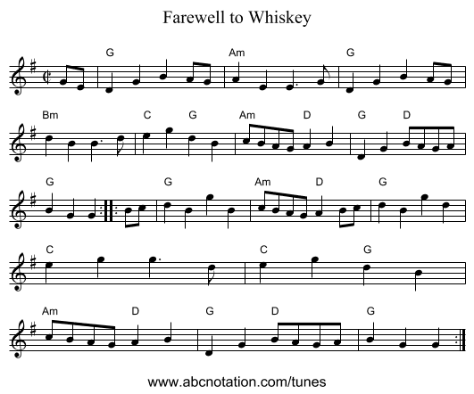 Farewell to Whiskey - staff notation