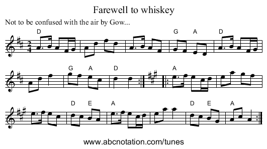 Farewell to whiskey - staff notation