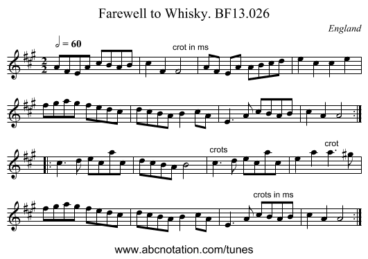 Farewell to Whisky. BF13.026 - staff notation
